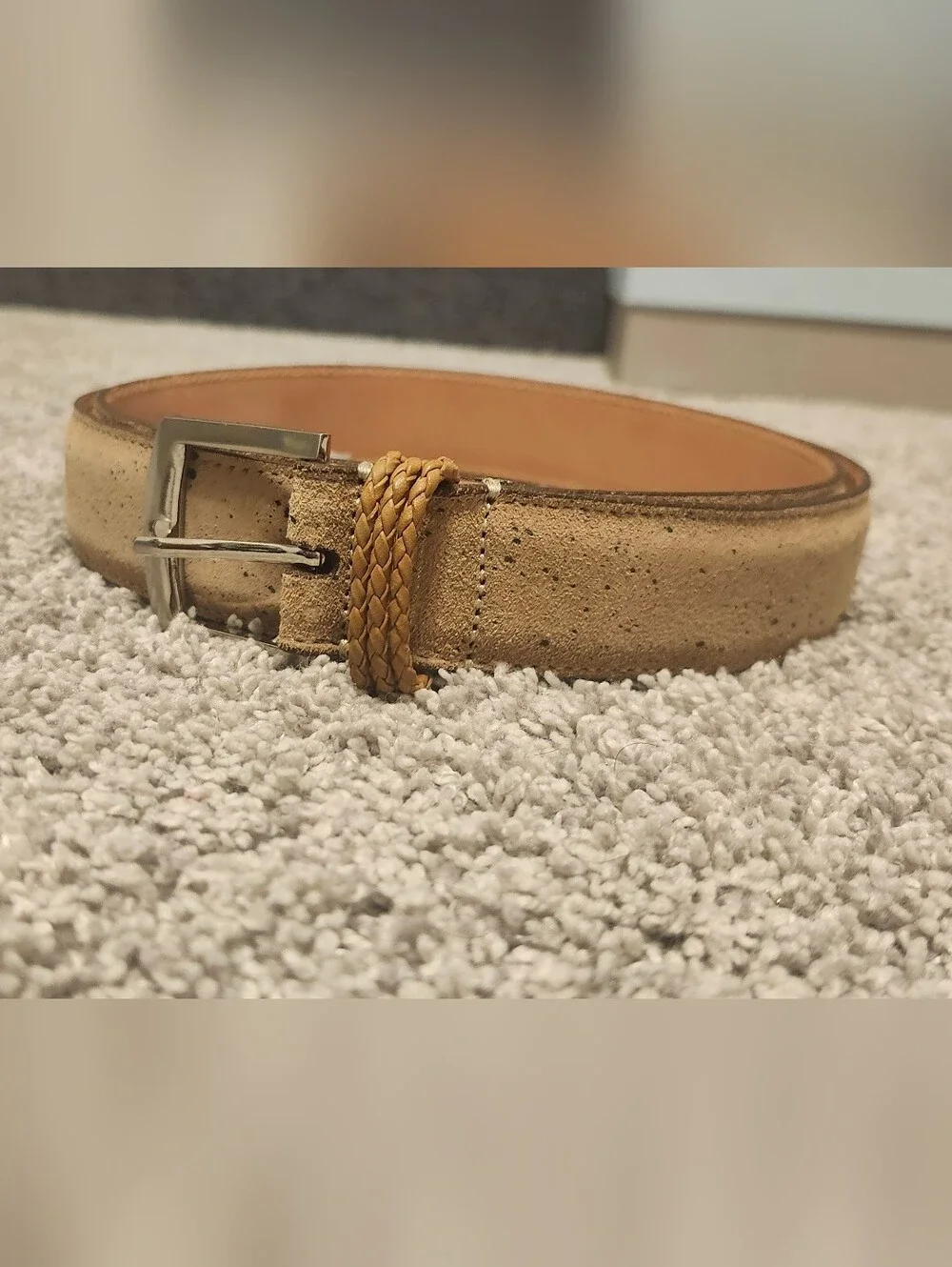 NWOT Martin Dingman $125 Handmade In USA Suede Leather Belt Size 42/105cm Beige
